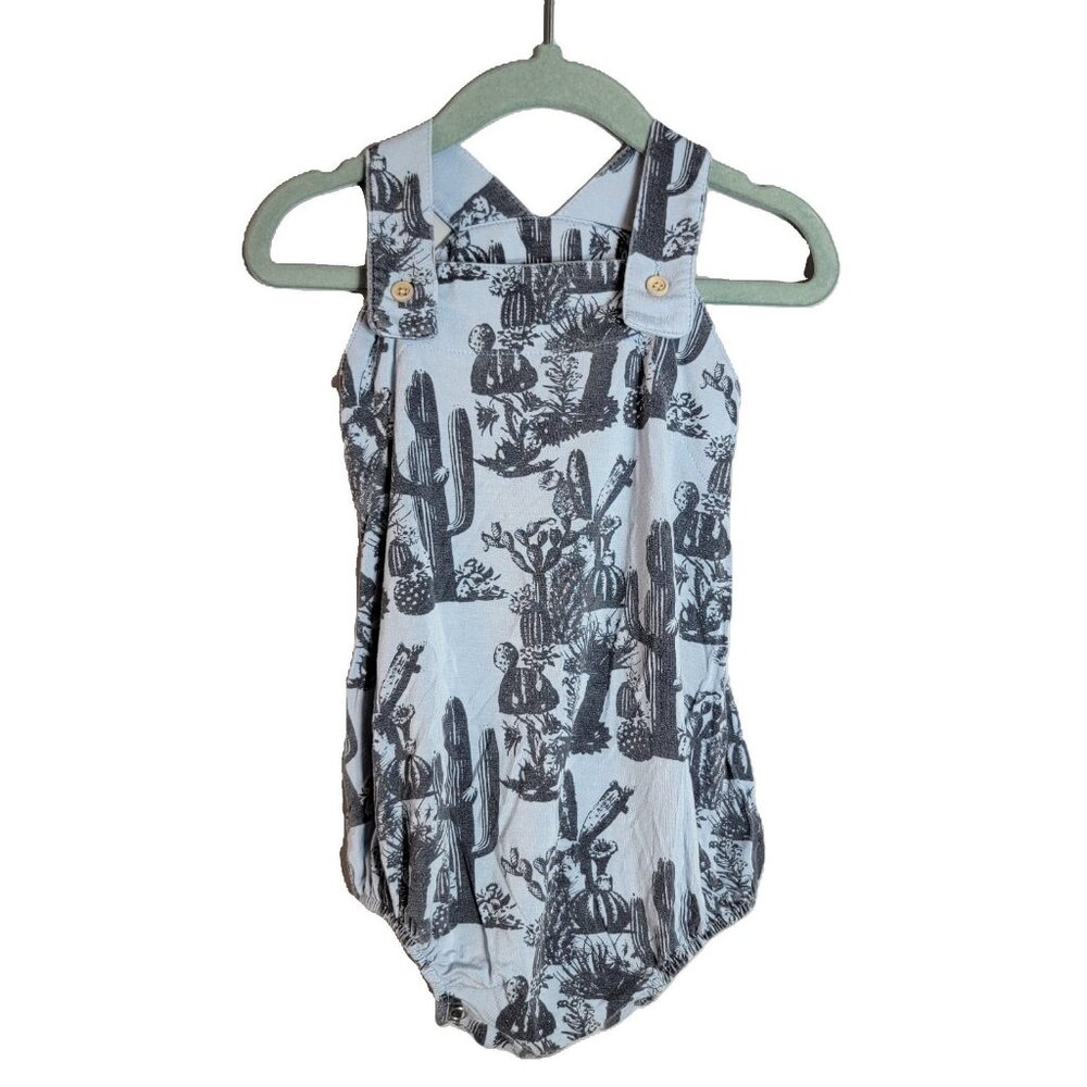 Kate Quinn Bamboo Cactus Bubble Overalls 6-12m Sleeveless Blue